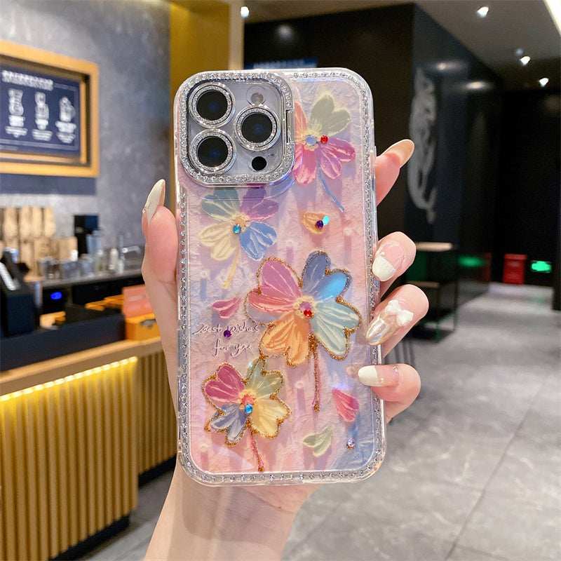 Crystal Flower Case with Camera Protector Shield Cum Kickstand – iPhone