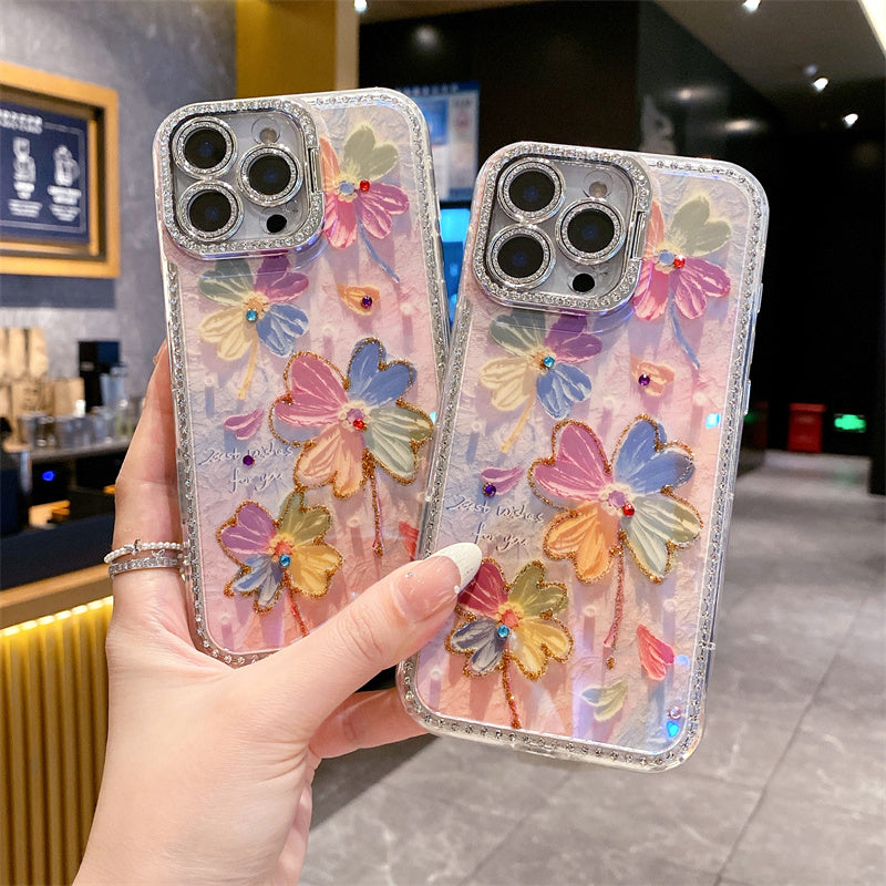 Crystal Flower Case with Camera Protector Shield Cum Kickstand – iPhone