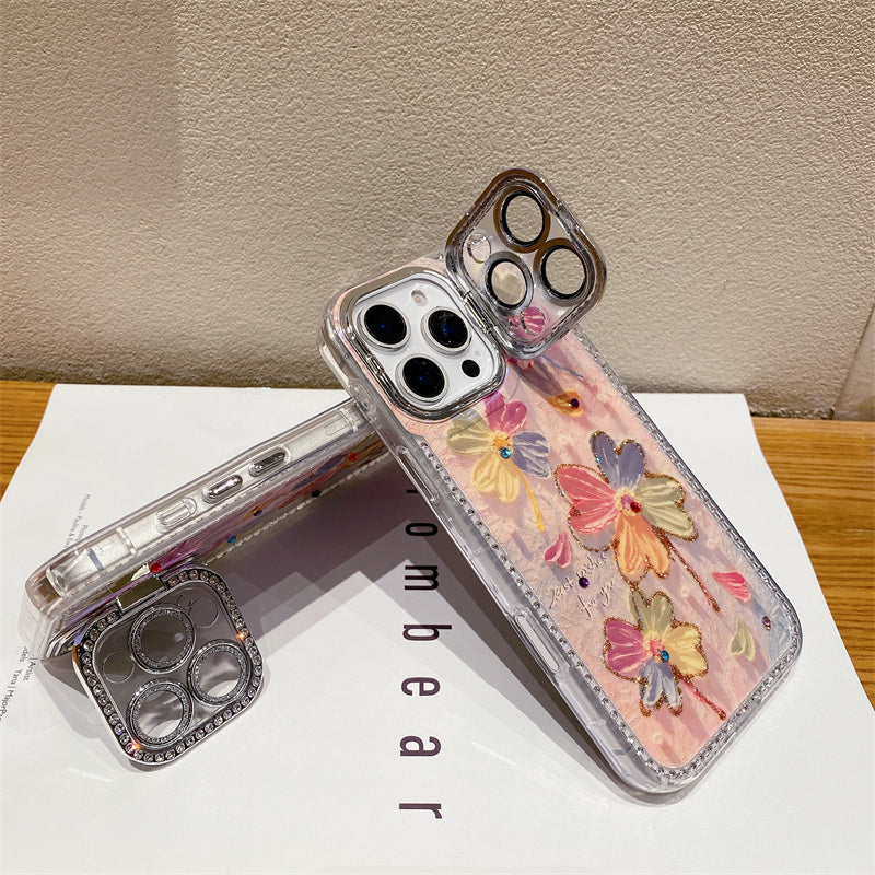 Crystal Flower Case with Camera Protector Shield Cum Kickstand – iPhone