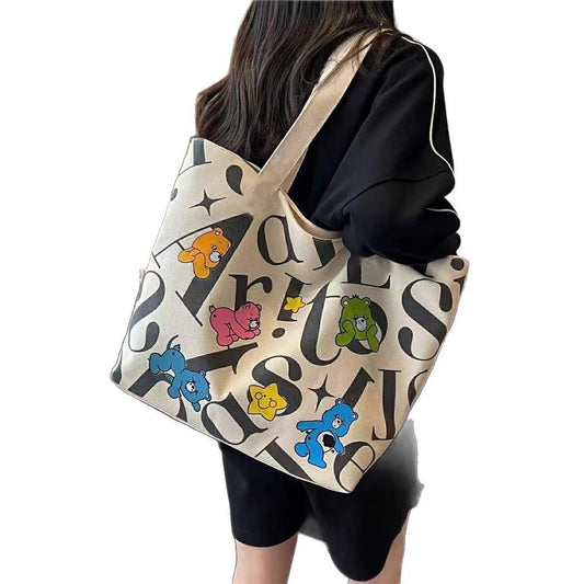 Playful Bear Graphic Canvas Tote Bag