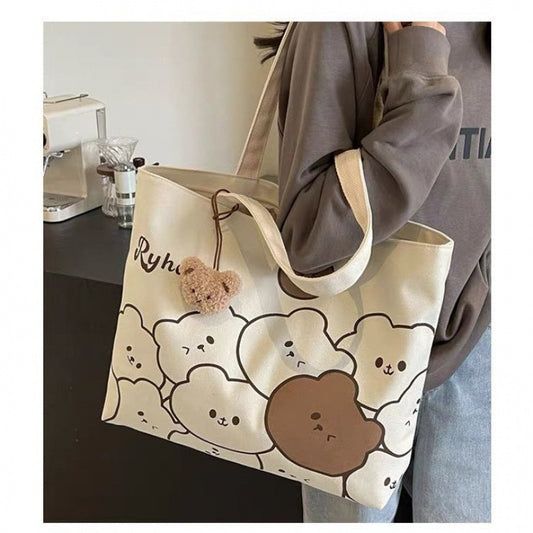 Teddy Clouds Print Canvas Tote Bag - Plush Bear Charm