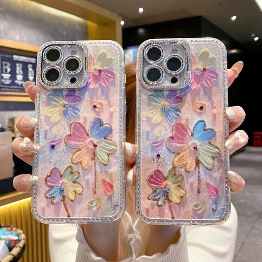 Crystal Flower Case with Camera Protector Shield Cum Kickstand – iPhone