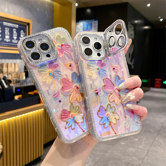 Crystal Flower Case with Camera Protector Shield Cum Kickstand – iPhone
